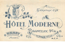 29 BREST #FG55505 HOTEL MODERNE BRANELLEC 1ER PRIX DEPLIANT + PLAN FORMAT CARTE POSTAL - Brest