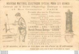 CARTE PUBLICITAIRE LAMPES ET PERCEUSE ELECTRIQUE SIRIUS NOUVEAU MATERIEL ELECTRIQUE 13 RUE CAUMARTIN PARIS - Reclame