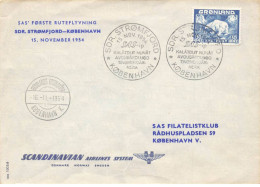 DANEMARK #FG54886 SCANDINAVIAN SAS STROMFJORD KOBENHAVN 1954 GROENLAND COPENHAGUE AVIATION - Lettres & Documents
