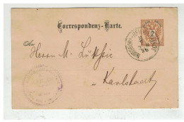 Autriche - Entier Postal 2 Kreuser De NUSSDORF à Destination De KARLSTADT KARLOVAC CROATIA 1886 - Andere & Zonder Classificatie