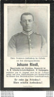 MEMENTO JOHANN RIEDL    SOLDAT ALLEMAND MORT LE 12/08/1914 - Esquela