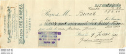 LETTRE DE CHANGE GASTON DESCOMBES MANUFACTURE DE LUNETTERIE ET OPTIQUE 15 RUE SEDAINE PARIS  07/1920 - 1900 – 1949