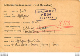 KRIEGSGEFANGENENPOST STALAG II D 353 ET AVANT STALAG II C   ENVOYE PAR SOLDAT METZGER A SA FAMILLE A REIMS 11/11/1940 - Guerre De 1939-45