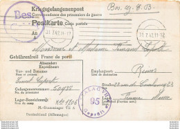 KRIEGSGEFANGENENPOST PRISONNIER DE GUERRE STALAG VII  A  LAPORTE ERNEST   N° 50938  KOMMANDO 1706   07/1942 - WW II