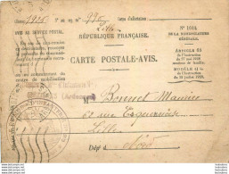 CARTE AVIS MEZIERES CENTRE DE MOBILISATION D'INFANTERIE N°23 CLASSE 1925 BONNET MAURICE DE LILLE - Other & Unclassified