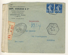 (C14) - Y&T N°140 X2 SEMEUSE - LETTRE RECOMMANDEE CENSUREE RAU COURBEVOIE D => HOLLANDE 1916 TARIF 1-20GRS 01/05/1910 - Storia Postale