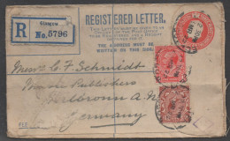 GLASGOW - GB - UK /1922 ENTIER POSTAL RECOMMMANDE POUR L' ALLEMAGNE - Postwaardestukken