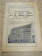 VR20 Feuillet Publicitaire Inauguration De La Cité Artisanale "CLEMENTEL" Par A. LEBRUN Président De La République -1933 - Pubblicitari