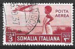 SOMALIA - 1936 - POSTA AEREA - LIRE 3 - USATO (YVERT AV 25 - MICHEL 240 - SS A 24) - Somalië