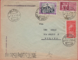 ITALIA - Storia Postale Repubblica - 1958 - 15 Centenario Della Morte Di San Domenico Savio + 75 Espresso Cavalli Alati - 1946-60: Marcophilia