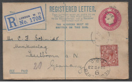 LONDRES - GB - UK / 1923 ENTIER POSTAL RECOMMMANDE POUR L' ALLEMAGNE - HEILBRONN - Postwaardestukken
