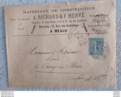 MEAUX 1905 ENVELOPPE VIDE A. RICHARD ET HERVE MATERIAUX DE CONSTRUCTION  17 RUE DES CORDELIERS - 1900 – 1949