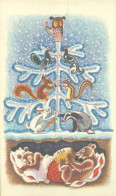 CP RUSSE  RUSSIE URSS - FANTAISIE ILLUSTRATEUR HUMOUR -  SAPIN DE NOEL BLEREAU ECUREIL HIBOUX ET OURS - Altri & Non Classificati