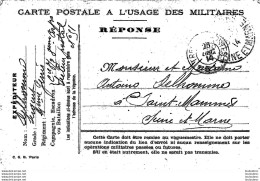 CARTE POSTALE A L'USAGE DES MILITAIRES REPONSE 1914 - Guerre 1914-18