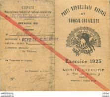 CARTE PARTI REPUBLICAIN RADICAL ET RADICAL SOCIALISTE EXERCICE 1925  PEYRIAC-MINERVOIS AZALBERT JACQUES - Documents Historiques