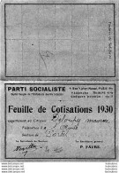 PARTI SOCIALISTE FEUILLE DE COTISATIONS 1930  DELOUPY MAURICE - Documents Historiques