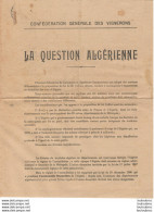 RARE CONFEDERATION GENERALE DES VIGNERONS LA QUESTION ALGERIENNE 1929 DOCUMENT 4 PAGES - Landwirtschaft