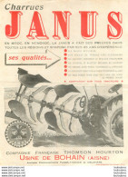 PUBLICITE CHARRUES JANUS  USINE DE BOHAIN AISNE CIE FRANCAISE THOMSON HOUSTON - Advertising