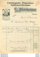 FACTURE 1934 E. ANCILLON CATALOGUES ETIQUETTES  TABLEAUX RECLAME PARIS - 1900 – 1949