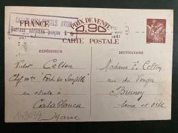 CP E IRIS 0,90 OBL.MEC.6 MARS 1941 CASABLANCA POSTES + Cachet SURTAXE AERIENNE+Victor CELTON Chef Mien "FORT DE SOUVILLE - Guerre De 1939-45