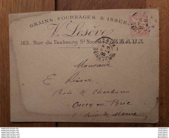 ENVELOPPE VIDE V. LESEVE GRAINS FOURRAGES 163 RUE DU FAUBOURG ST NICOLAS MEAUX - 1900 – 1949