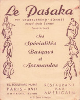 LE PASAKA . Mme LEGRAVEREND SONNET .  PARIS AUTEUIL .  - Cartes D'hotel