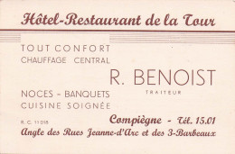 Hôtel Restaurant DE LA TOUR . R. BENOIST .  COMPIEGNE - Hotel Keycards