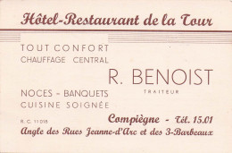 Hôtel Restaurant DE LA TOUR . R. BENOIST .  COMPIEGNE - Hotelkarten