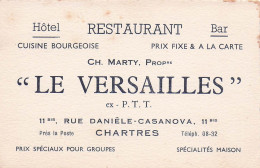 Hôtel Restaurant Bar  LE VERSAILLES à CHARTRES . CH. MARTY . - Hotelsleutels (kaarten)