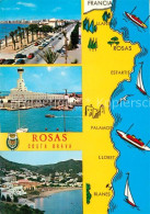 73339584 Rosas Costa Brava Cataluna Uferstrasse Hafen Kuestenpanorama Landkarte  - Other & Unclassified