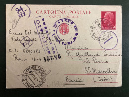 CP EP 75 Pour La FRANCE OBL.24 8 43 ROMA C.P. + CENSURES - Poststempel