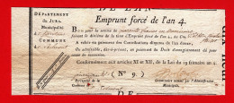 COUPON EMPRUNT FORCE AN IV (1795) - DEPARTEMENT = JURA - MUNICIPALITE = SANTANS - COMMUNE = BELMONT -  REVOLUTION - Assegnati