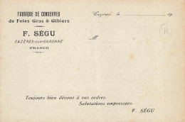 D8502 Fabrique De Conserves De Foie Gras Et Gibiers Cazeres Sur Garonne - Autres & Non Classés