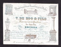 593/29 -- BRUGES CARTE PORCELAINE - Carte Illustrée De Roo § Fils, Serrurier Et Poelier - Litho Années1840/50 - Cartes De Visite