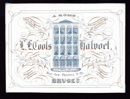 594/29 -- BRUGES CARTE PORCELAINE - Carte Illustrée Cools-Halvoet, Tabac, Cigares, Vins, Epiceries - Litho Années1840/50 - Cartes De Visite