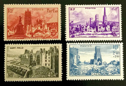 1945 FRANCE N 744 A 747 VILLES MARTYRES . CAEN . ROUEN. SAINT MALO . DUNKERQUE - NEUF** - Unused Stamps