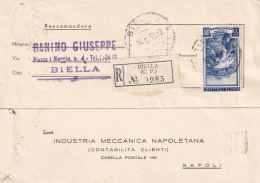 ITALIA. CARTA. 30 8 55. BANINO GIUSEPPE. BIELLA. RECOMANDATTA BIELLZ PER NAPOLI - 1946-60: Poststempel