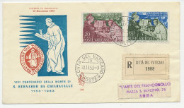 Registered Cover Vatican 1953 St. Bernhard - Andere & Zonder Classificatie