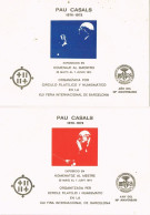 54999. Dos Tarjetas Homenaje Musico PAU CASALS, Barcelona 1974, Viñeta, Label, Cinderella Numeradas - Variétés & Curiosités