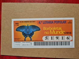 TICKET LOTERIE 2001 LOTARIA POPULAR BORBOLETAS NO MUNDO PAPILON  JANERON - Non Classés