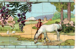 Illustrée Carrelages Chocolat D'Aiguebelles . CHEVAL ET GLYCINES  AU MOIS DE MAI - 1900-1949