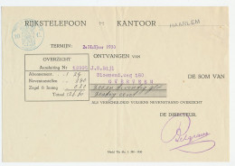 Haarlem 1930 - Kwitantie Rijkstelefoon - Zonder Classificatie