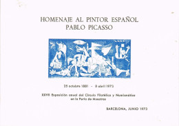 55000. Hojita Homenaje Pintor Pablo PICASSO, GUERNICA Barcelona 1973, Numerada, Viñeta, Label, Dinderella - Plaatfouten & Curiosa