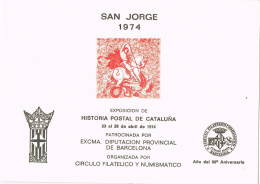 55001. Hojita SANT JORDI 1974, SAN JORGE Y Dragon, Barcelona Diputacion, Numerada, Viñeta, Label, Dinderella - Variedades & Curiosidades