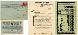 Germany 1936 Cover W/ Letters & Ticket; Leipzig, Staatslotterie- Einnahme Der Sächsischen Landeslotterie; 12pf Carl Benz - Brieven En Documenten