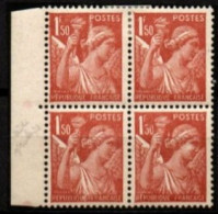 FRANCE   -  1944 .  Y&T N° 652 */** Bloc De 4.   2  Taches Blanches (1er Et 4°)  +  5 Coupé (4°) - Unused Stamps