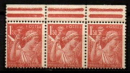 FRANCE   -  1944 .  Y&T N° 652 **  Bande De 3.   Légendes Maculées - Unused Stamps