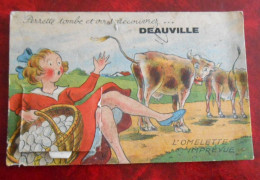 14 DEAUVILLE Perrette Tombe Omelette Imprévue Sous Le Panier   Carte Système Rare Circulée  Calvados - Deauville