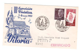 III° EXPOSICION FILATELICA VITORIA 1957 - SOBRE CON SELLOS Y SELLOS DE EVENTOS - Maschinenstempel (EMA)