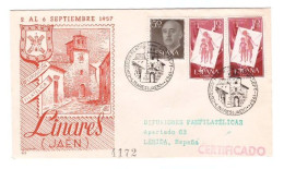 II° EXPOSICION FILATELICA LINARES 1957 - SOBRE CON SELLOS Y SELLOS DE EVENTOS - Frankeermachines (EMA)